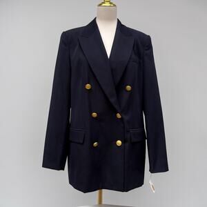 VTG Talbots Blazer Sz 12L Navy Wool Double Breasted Peak Lapel NEW old Stock
